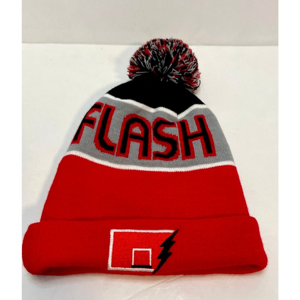 The Flash beanie hat cap one size 9" pom pom Diehard Custom red